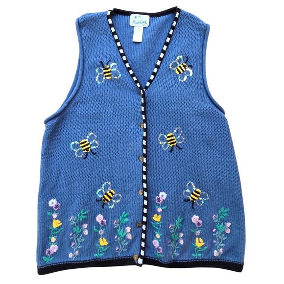 Vintage Quacker Factory Bumble Bee Sequin Embroidered Vest Plus 1X - Picture 1 of 13